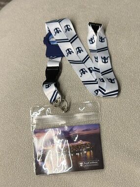 Royal Caribbean White and Navy Cruise Logo Lanyard with Badge Holder